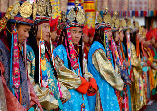 ceremonial dancers line up for the crowning ceremony