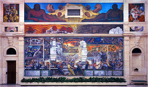 one of the panels for the mural, Detroit Industry, by Diego Rivera, at The Detroit Institute of the Arts. Several of our veteran museums are loosening up the rigid values and temple-of-art models that shaped them, and replacing these with a new ‘peoples museum’ model, unsacred in atmosphere, fluid in values, with complicated answers to the question of what museums are