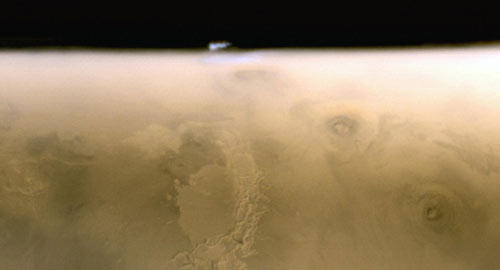 an isolated water ice cloud extending more than 30 kilometers (more than 18 miles) above the Martian surface