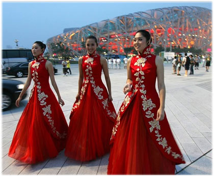 performers preparing for dress rehearsal, Beijing Olympic Games, 2008