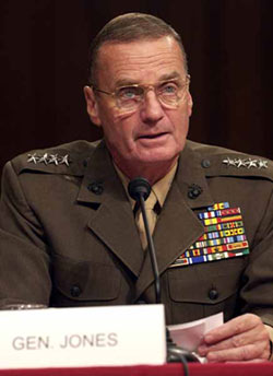 Marine Gen. James L. Jones, Jr., commander of U.S. European Command and Supreme Allied Commander Europe, gives opening remarks to the Senate Armed Services Committee on Sept. 23