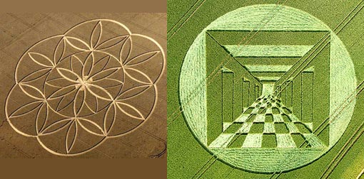 Left: Surprisingly enough, sacred geometry also appears in crop circles all over the world. Are extraterrestrials helping us to understand a new physics? Or do you still believe that the tens of thousands of crop circles that have appeared all over the world are just the work of a few hoaxers? Right: Could Crop Circles be communications from another Civilization?