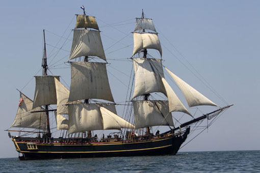 tall ship HMS Bounty sails on Lake Erie off Cleveland